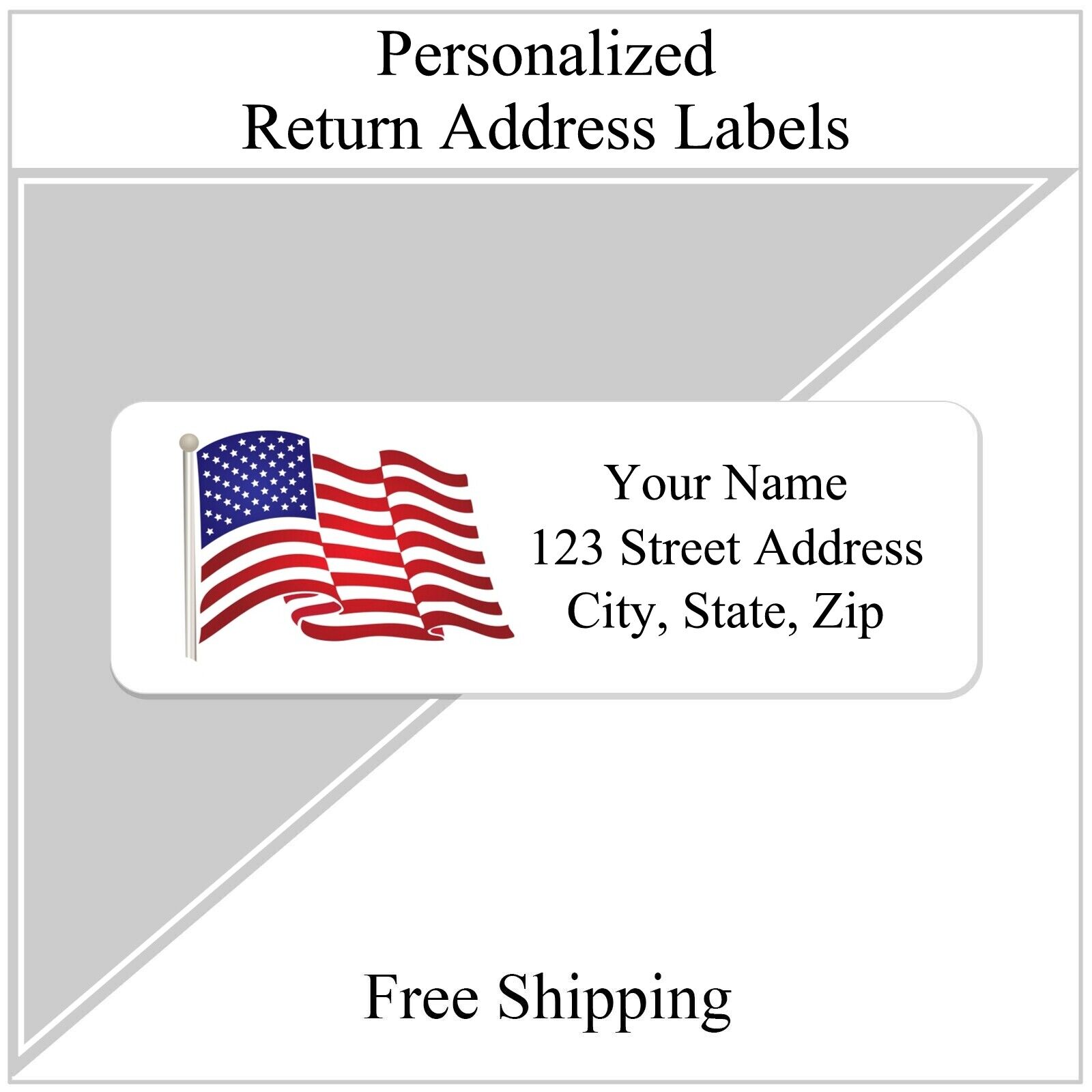 400 Personalized Return Address Labels Printed 1/2 x 1 3/4 Waving American Flag