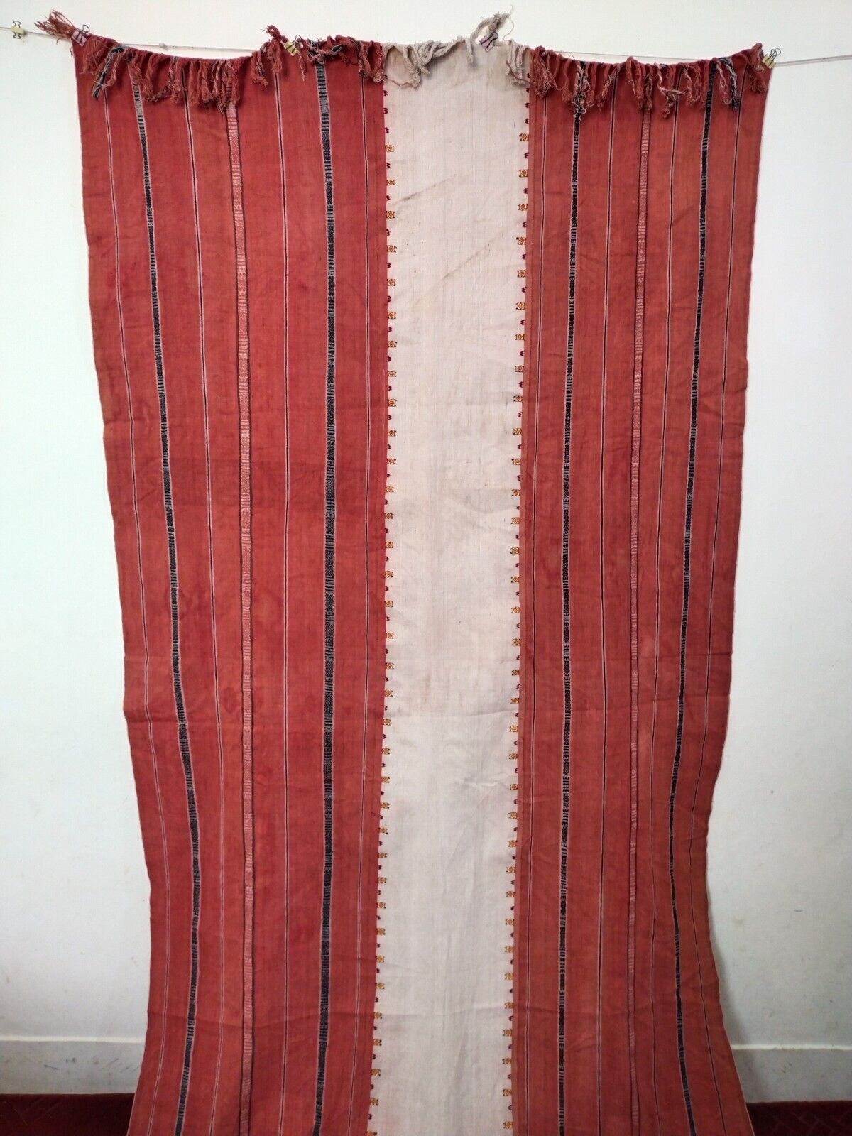vintage timor ikat tribal woven blanket three part Indonesian brocade fabric 843