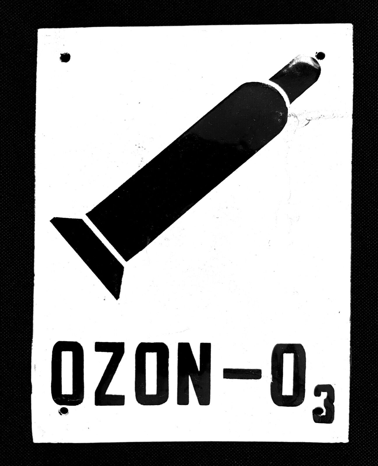 Orig. Enamel Sign OZON-O3 ca.1960 - ca.7 7/8x5 7/8in - Good Condition
