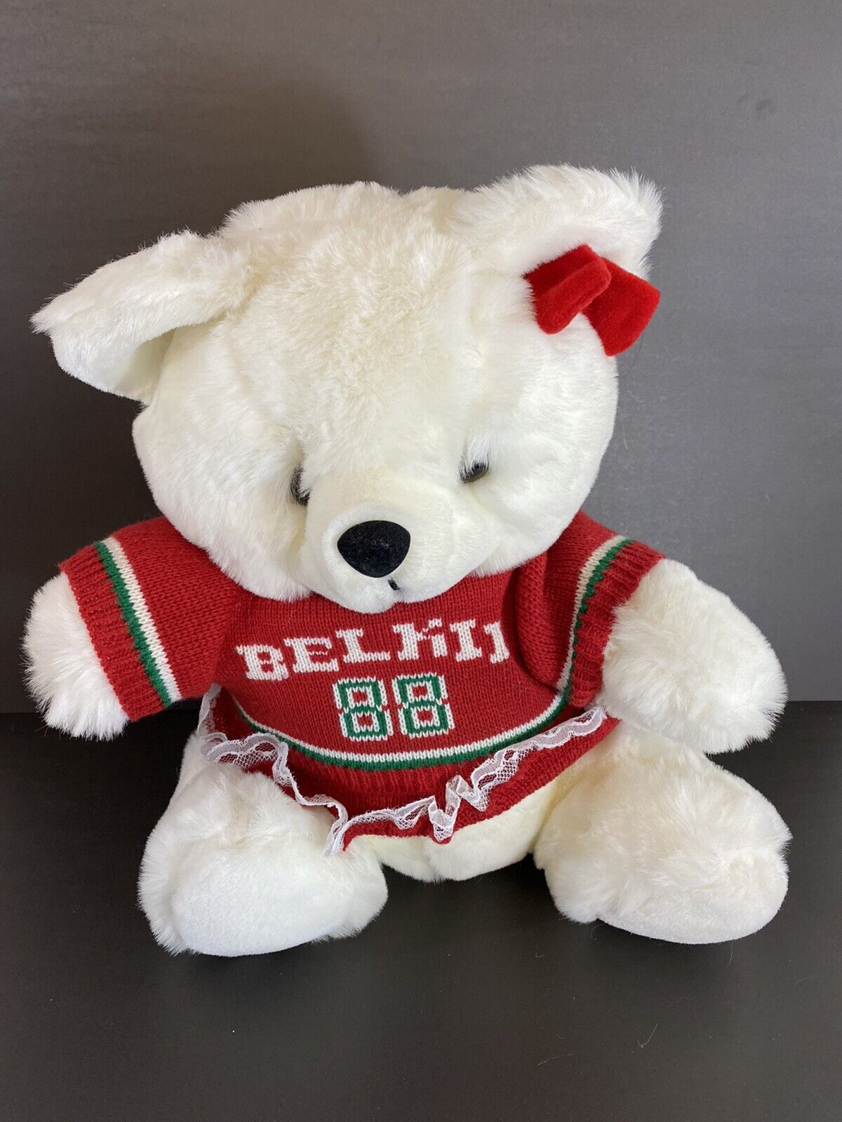 Belkie white Stuffed Bear, 88 written on Front, Preowned