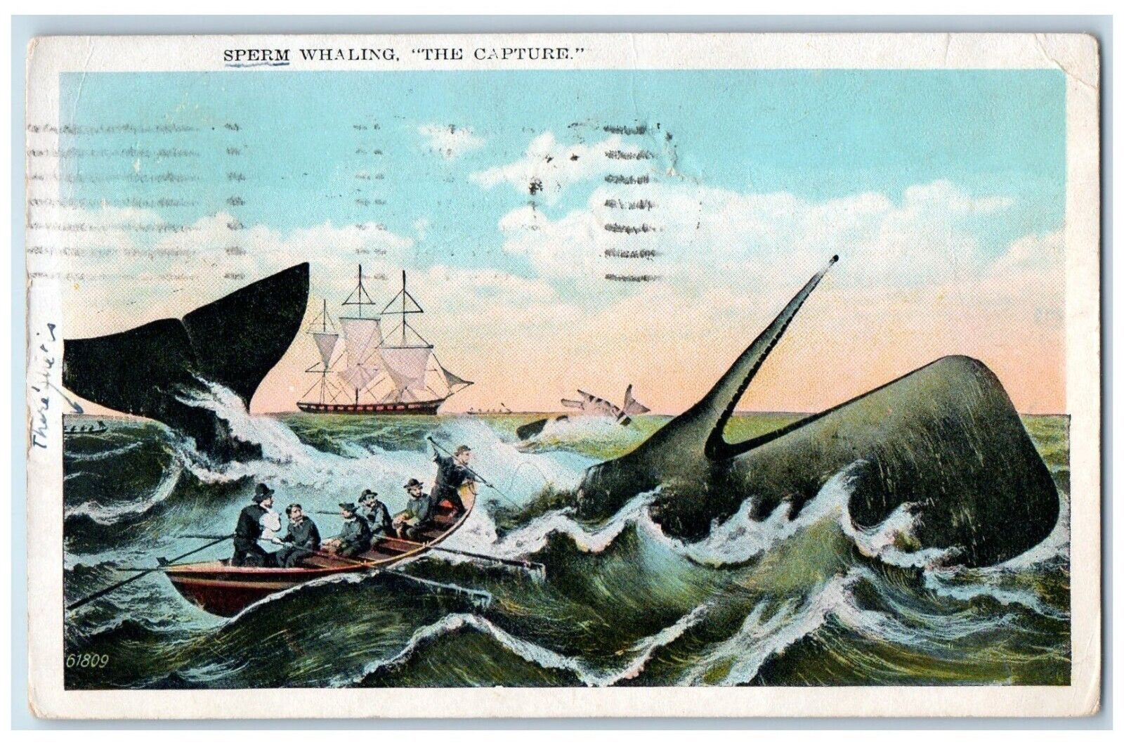 1934 Exaggerated Sperm Whaling The Captures Boat New Bedford MA Posted Postcard