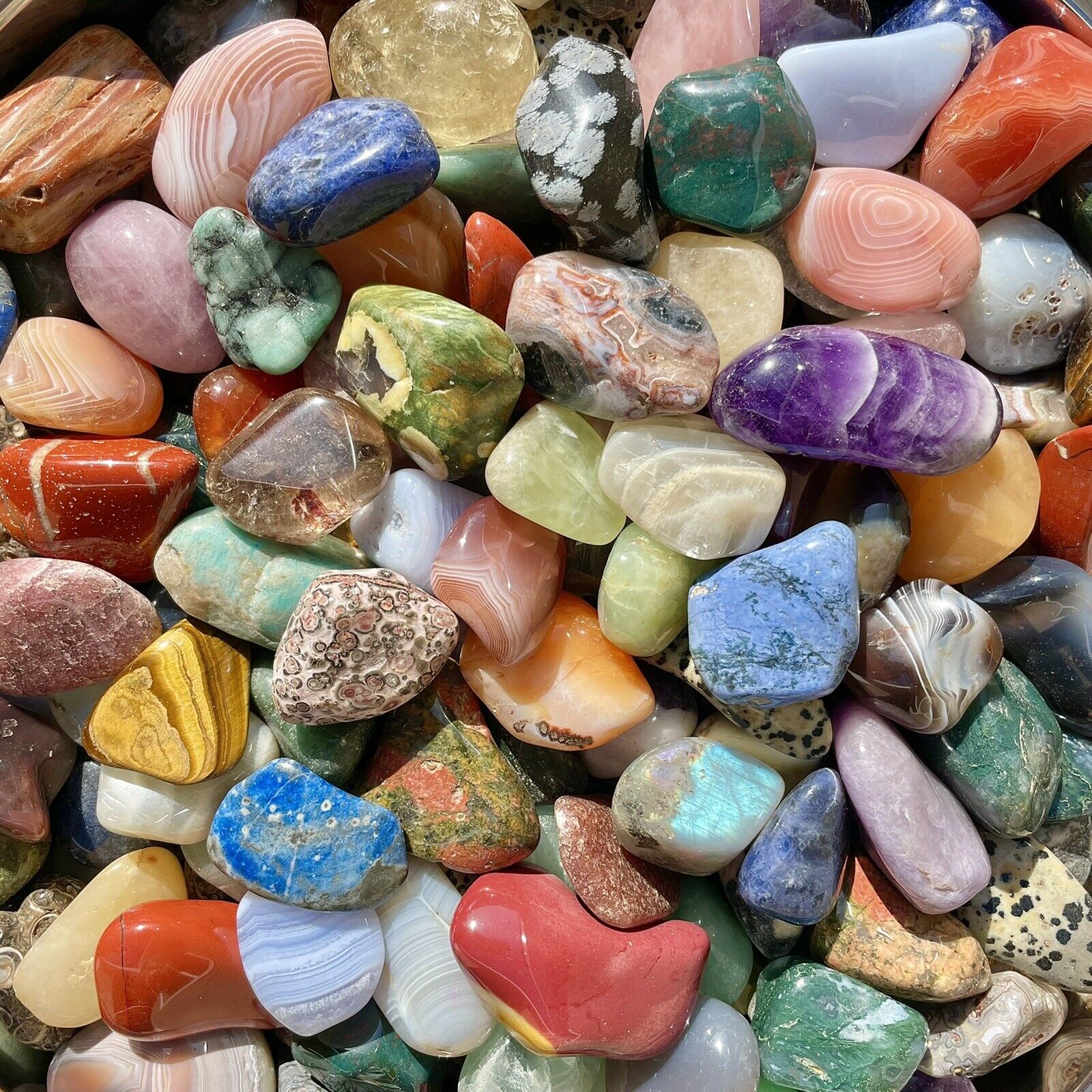 2lb JUMBO Mixed Polished Rocks - Tumbled Stones Gemstone Lot - Healing and Reiki