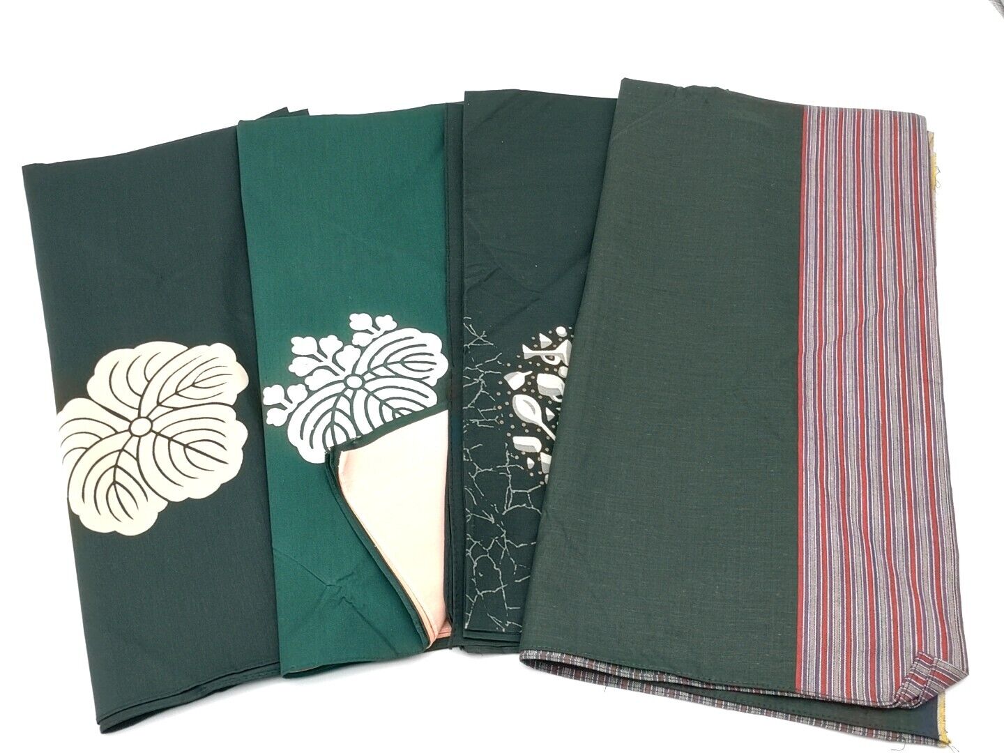 Lot Of (4) Japanese Furoshiki Wrapping Cloth Green Assort