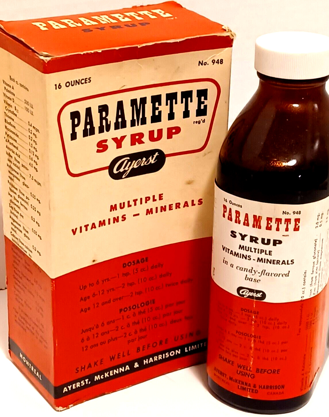 Vintage Pharmacy Ayerst Paramet Syrup Multiple Vitamins Full 16oz With Box