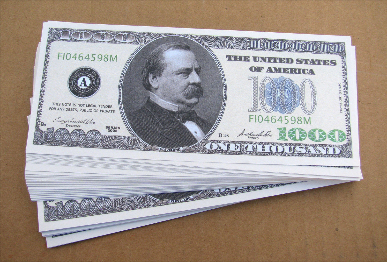 10 Cleveland $1000 FAKE CASINO DOLLARS WHOLESALE LOT NOVELTY 1000 DOLLAR BILL