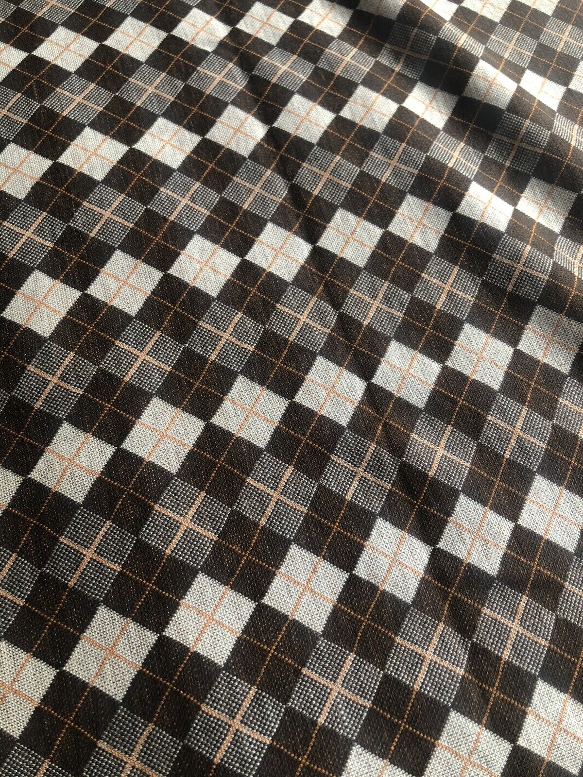 vintage plaid argyle Fabric Remnant. Brown Approx 65”x52” Slight Stretch
