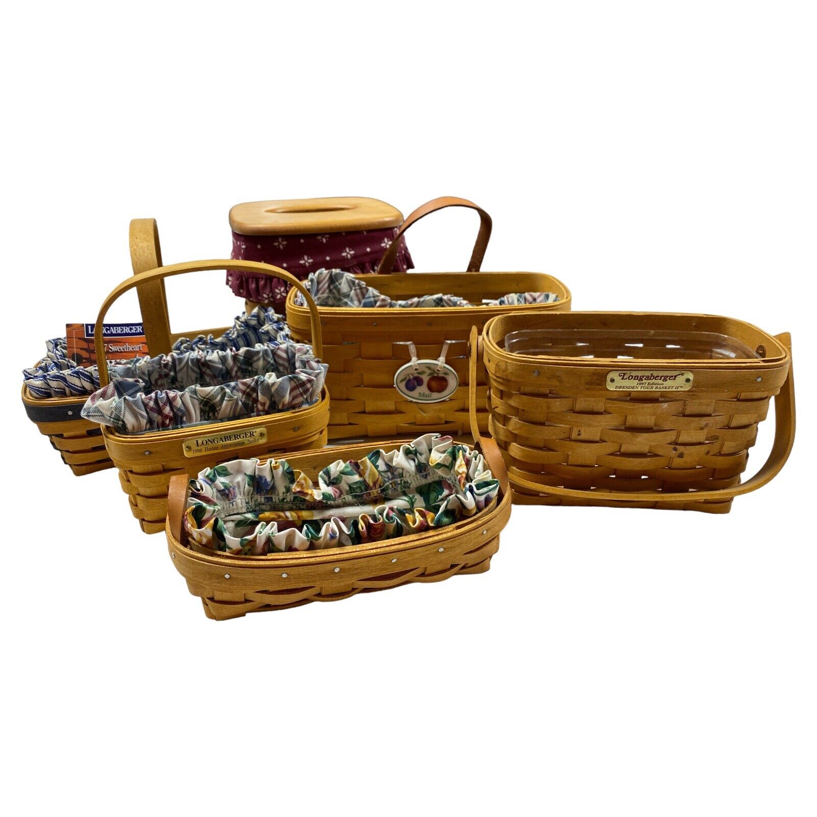 Longaberger Baskets Lot 6 Basket Collection with Lid & Liners Handmade