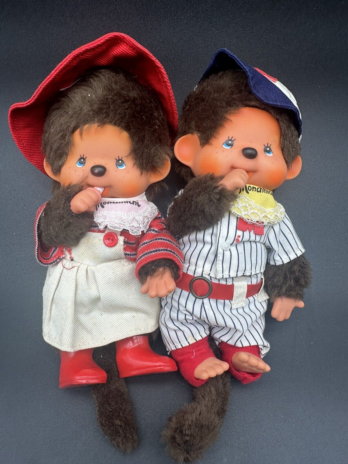 Sekiguchi Monkey Monchhichi Girl & Boy Vintage 1974 Original Plush Doll Baseball
