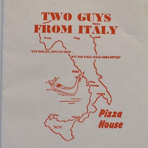 1980s Two Guys From Italy Pizza House Italian Restaurant Menu North Hollywood