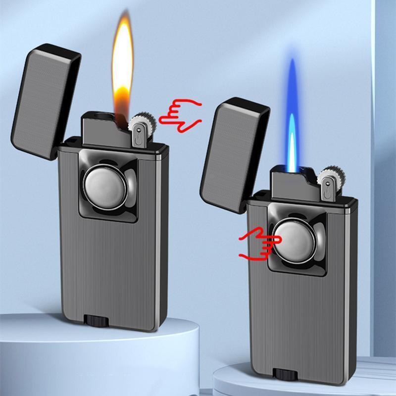 Dual-Mode Metal Lighter - Blue Flame & Open Fire - Butane Cigarette Lighter