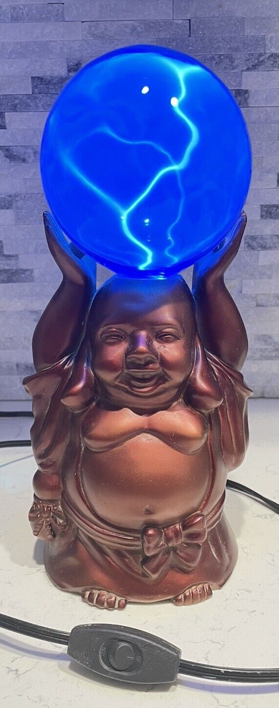 Lumisource Electra Happy Bronze Buddha Plasma Lamp Blue Lightning Orb / Sphere