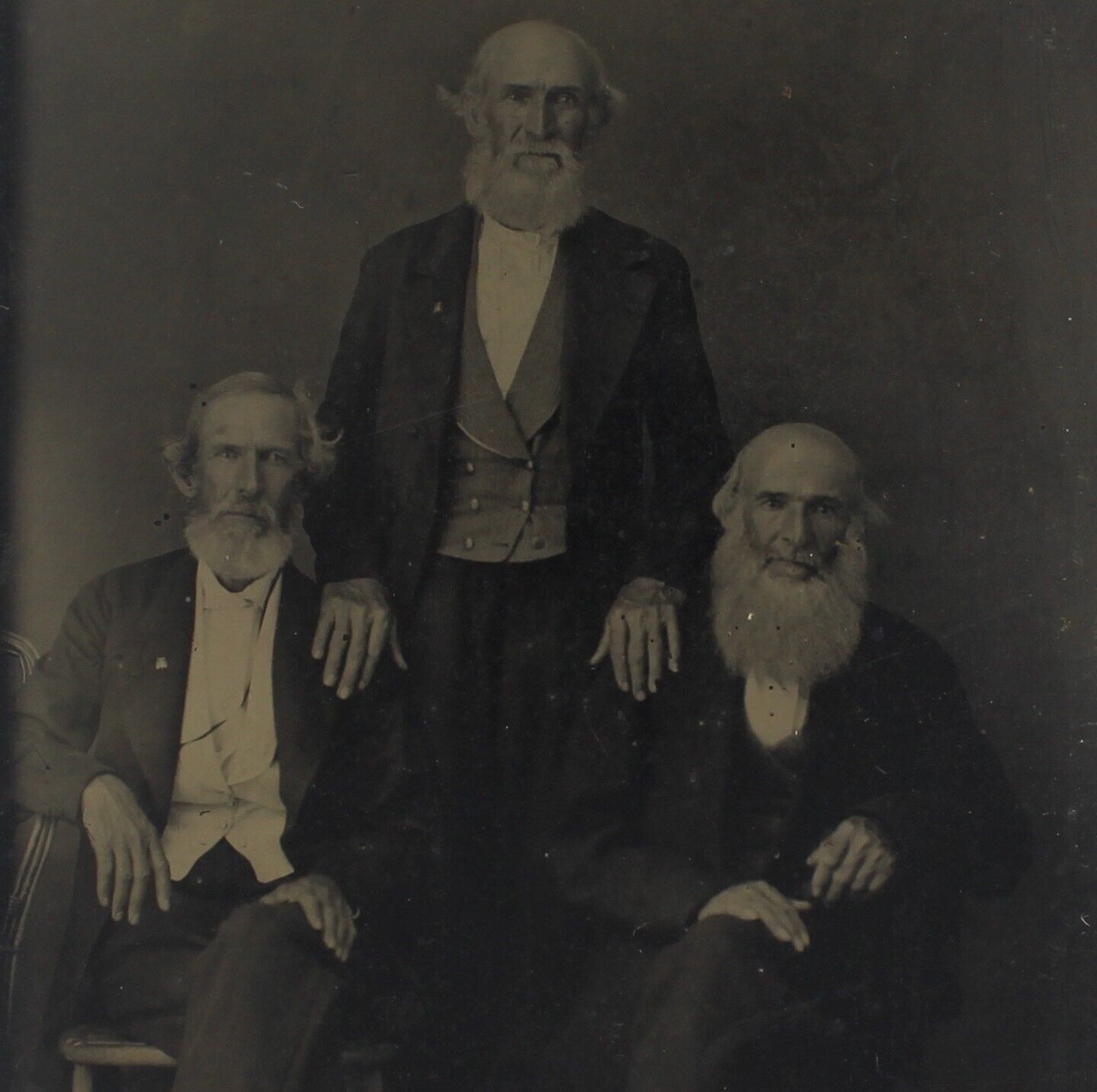 Three Wise Gentlemen 1860 Tintype Beards Gray Hair Old Mature Distinguished Men