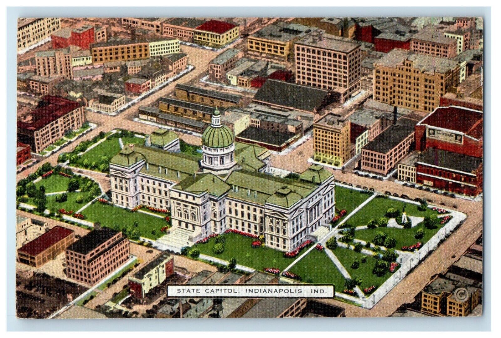1936 Aerial View Of State Capitol Indianapolis IN Posted Vintage Postcard