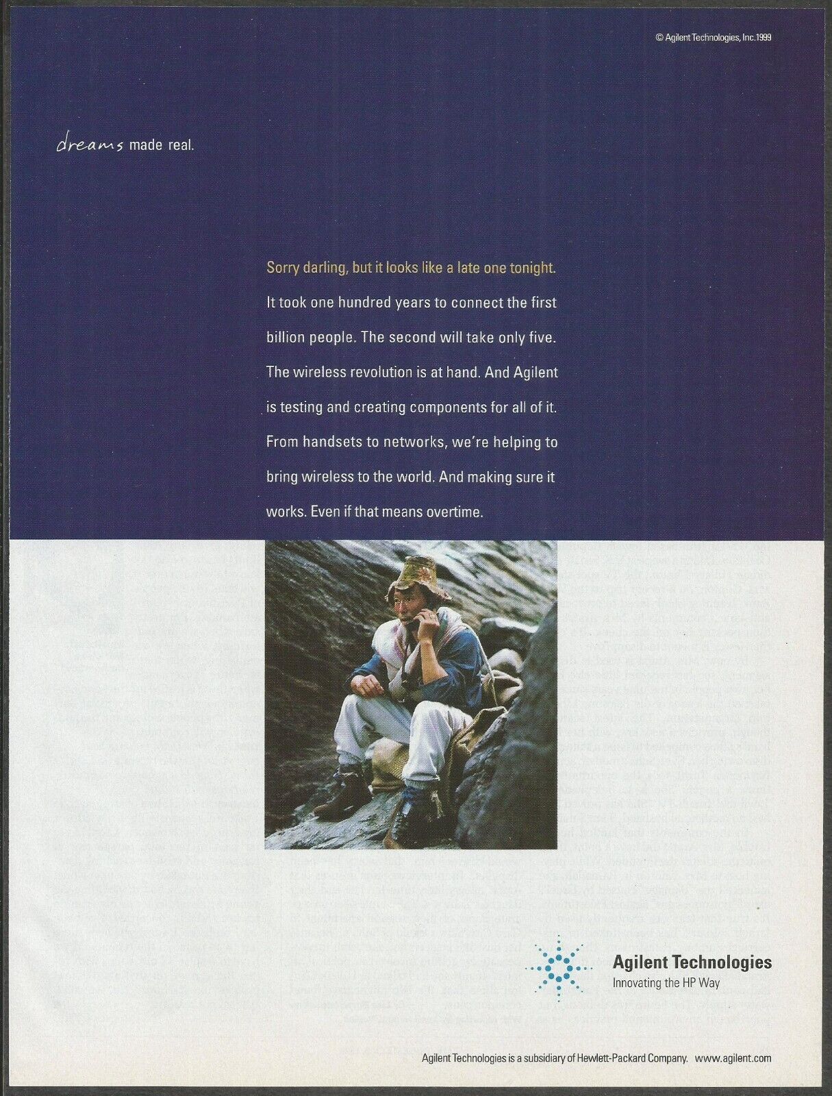 AGILENT TECHNOLOGIES. Bringing Wireless to the World - 1999 Vintage Print Ad