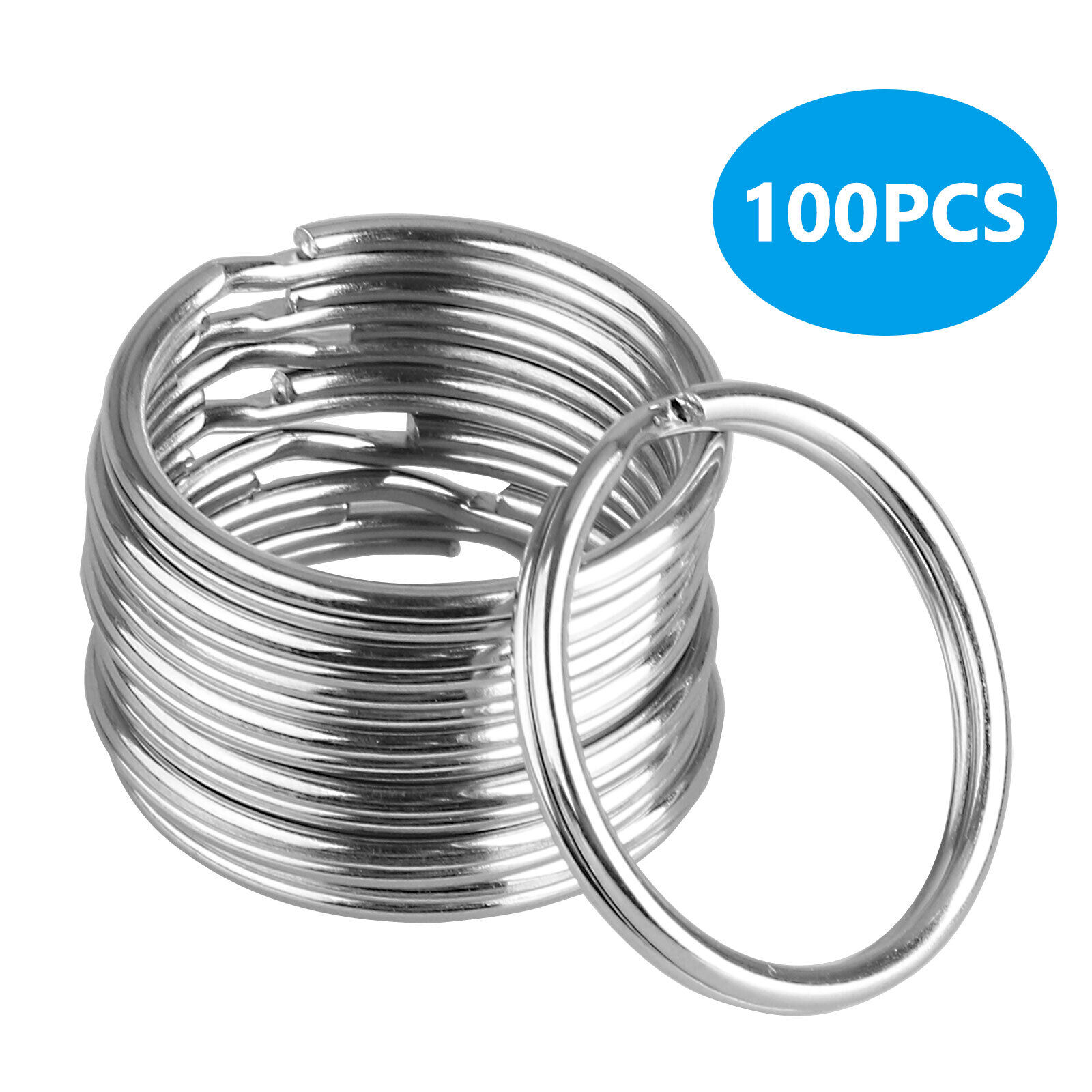 200/100PCS Stainless Steel Key Rings Split Hoop-25mm DIY Metal Loop Steel Chains