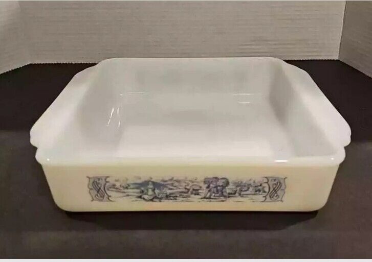 Vintage Glasbake Currier & Ives Square Casserole 10 x 9.75 Inches VGC