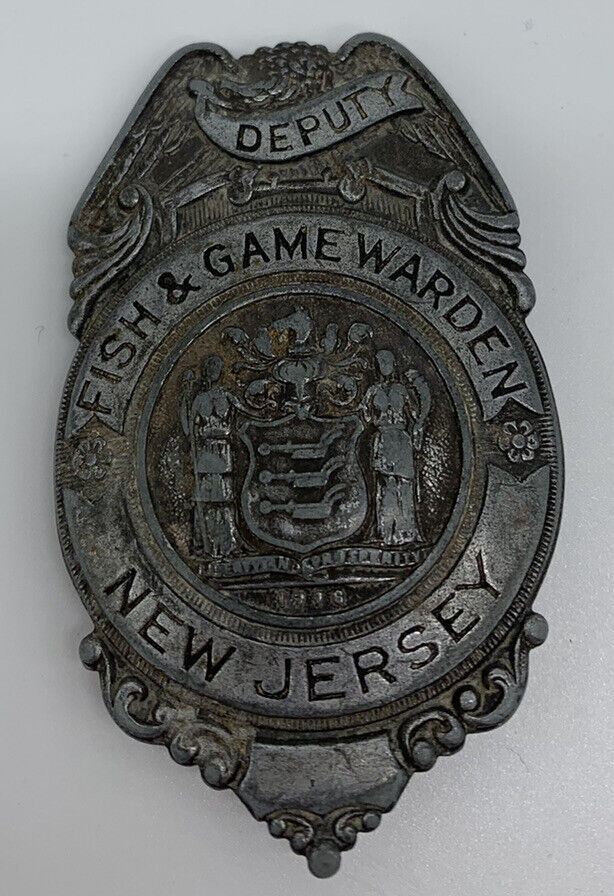 Vintage Obsolete Fish & Game Warden Deputy Badge Pinback New Jersey