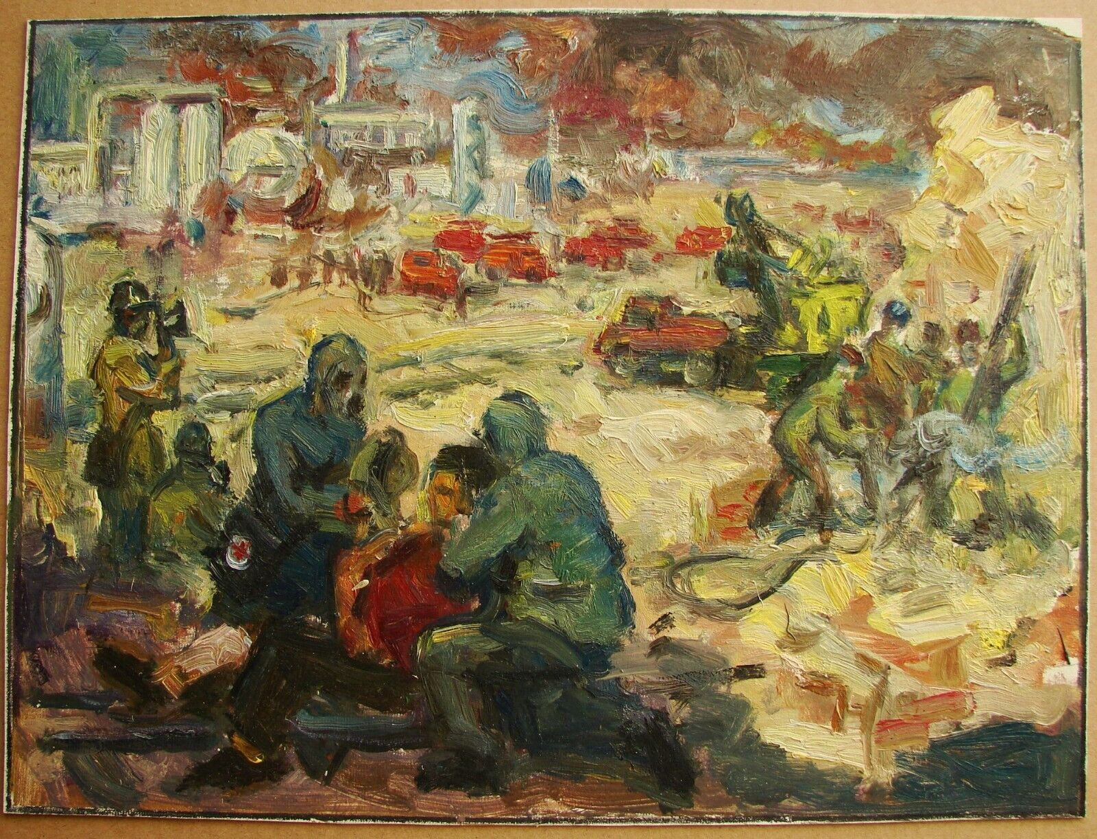 Ukrainian Soviet Oil Painting CHERNOBYL impressionism radiation shield 1986 rare