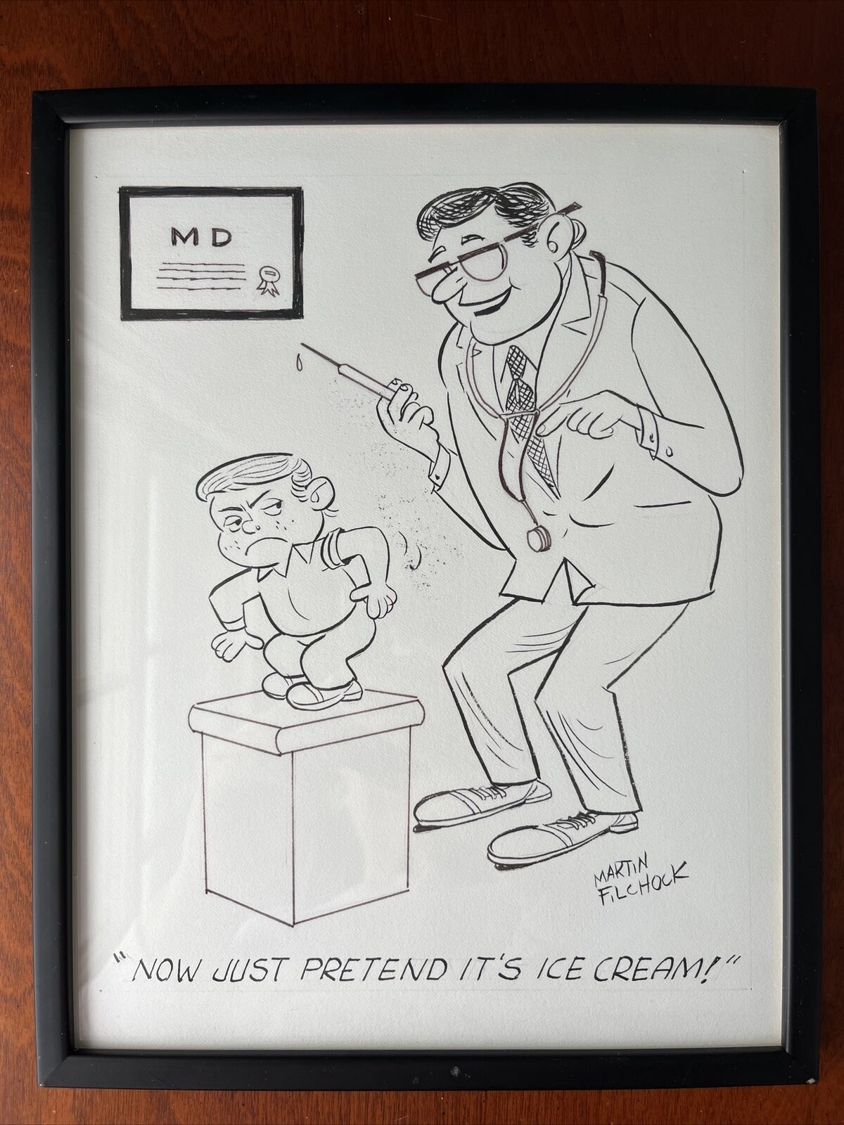 1960s MCM Martin Filchock Retro Cartoon Illustration Doctor Boy Shot Vaccine