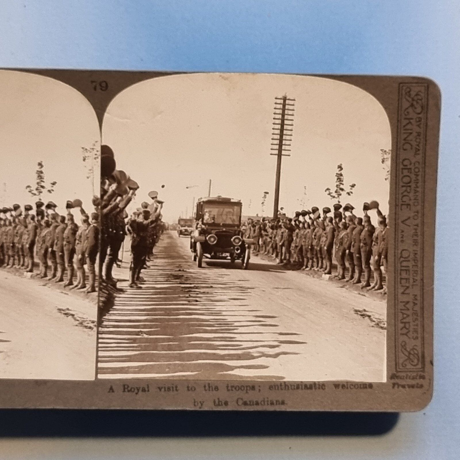WW1 Stereoview 3D C1916 Real Photo KIngs Rolls Royce Visit Front Canadian Troops