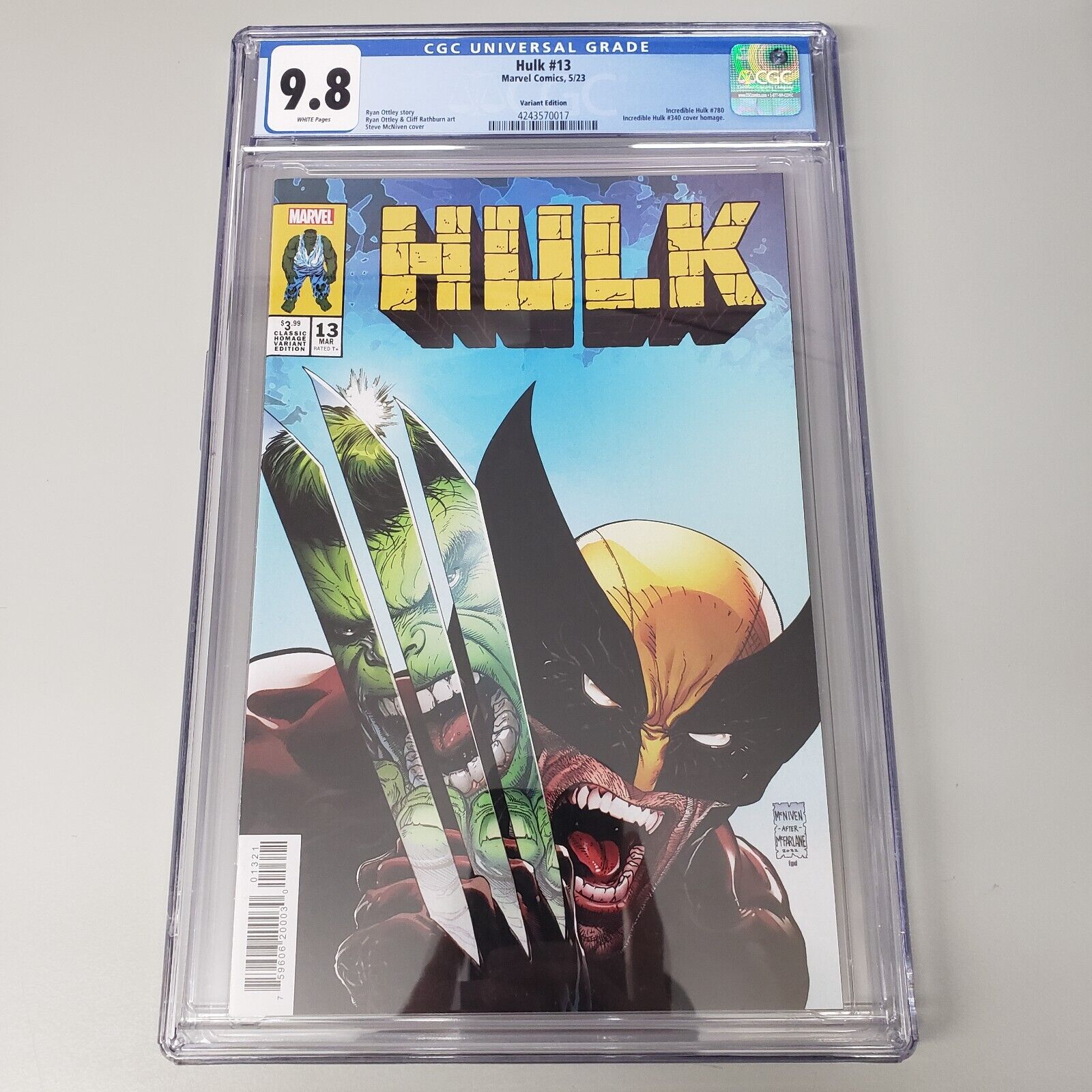 Hulk #13 CGC 9.8 McNiven Variant Cover McFarlane Homage Marvel Comics 2023
