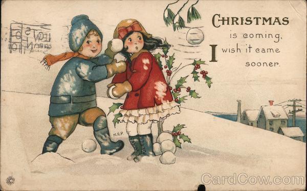 Christmas Children 1919 Christmas is coming. I wish it came sooner Postcard
