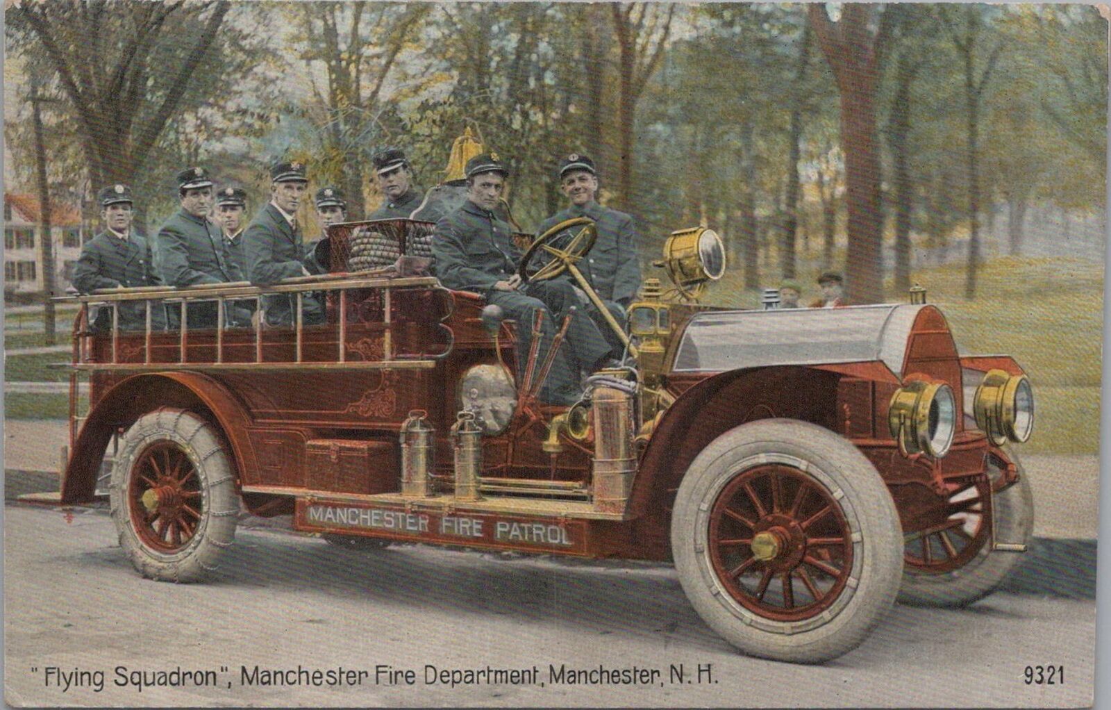 Postcard Firetruck Flying Squadron Manchester Fire Department Manchester NH 