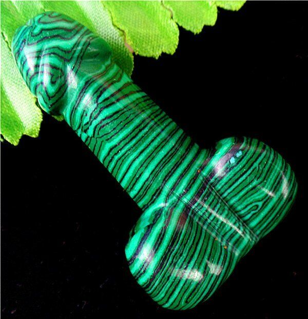 50x30x15mm Green Artificial Malachite Penis Carved Testicle Massage Wand Healing