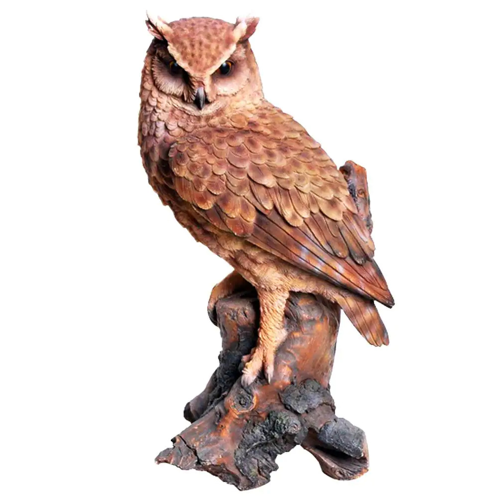 Great Horned Owl on Stump - Life Like Figurine Statue Home / Garden NEW