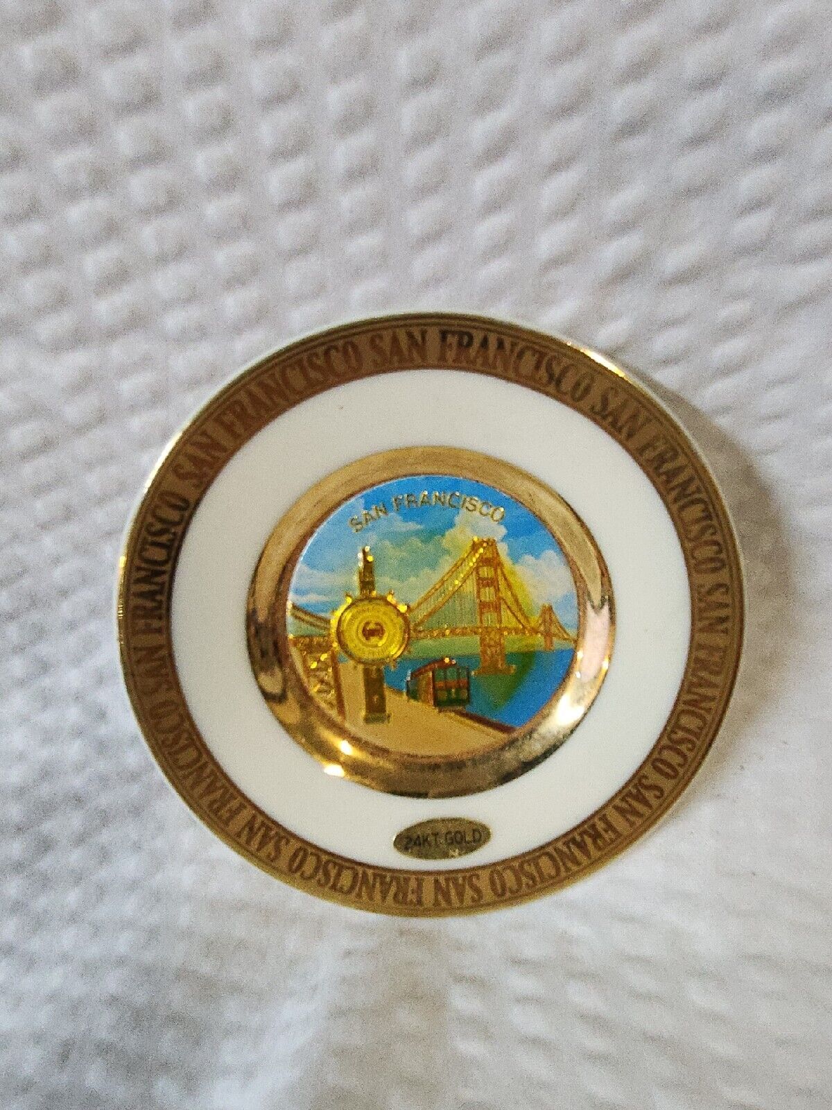 Vintage Chokin San Fran 24 Kt Gold Metal Engraving Small Souvenir Plate (V7813)