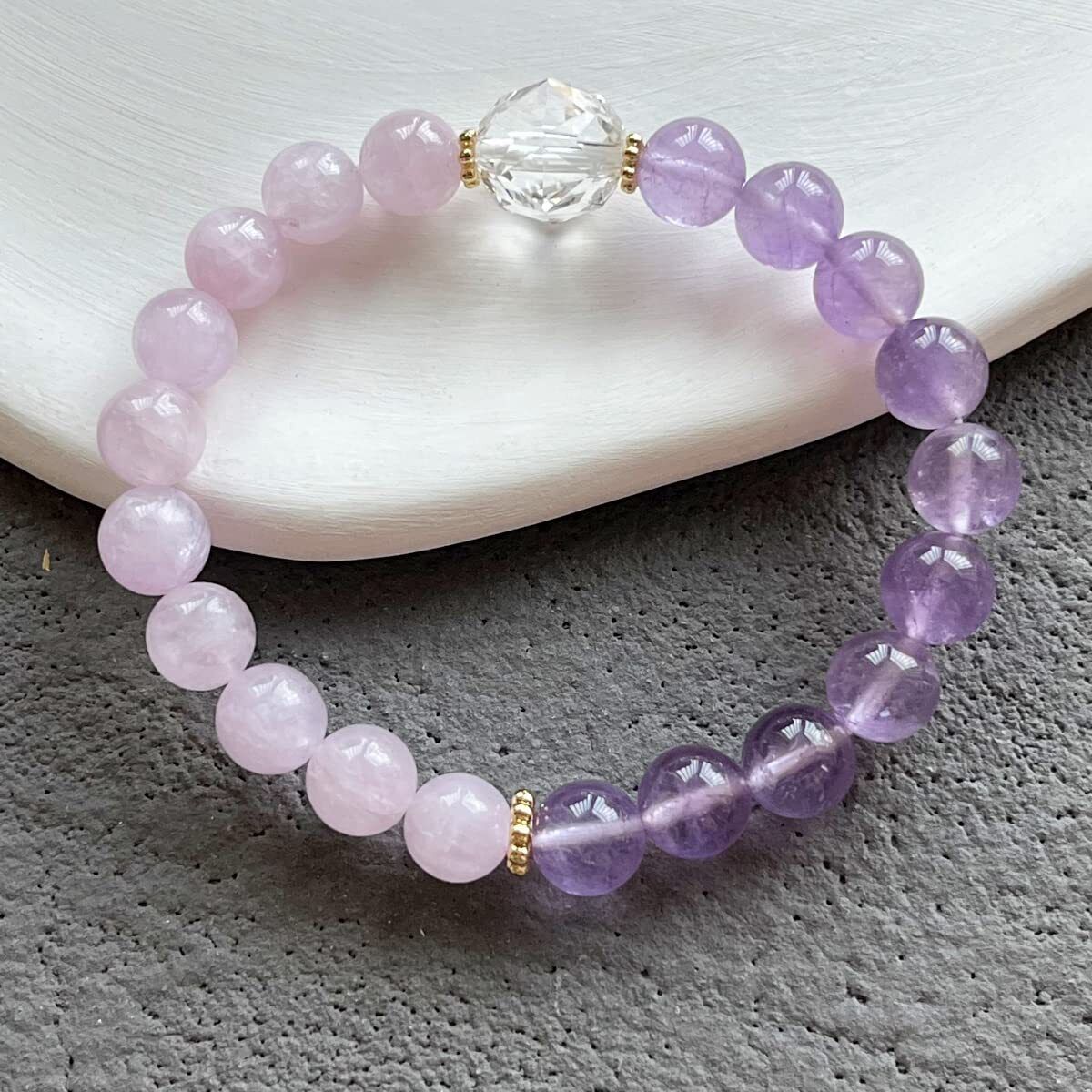 Women Amethyst Kunzite Natural Crystals Purple Stone Handmade 8mm Bracelet