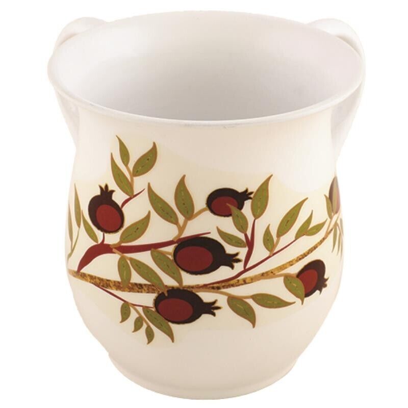 Lge 2-Handled Polyresin Cup for Ritual Hand Washing on Shabbat & Holiday Olives