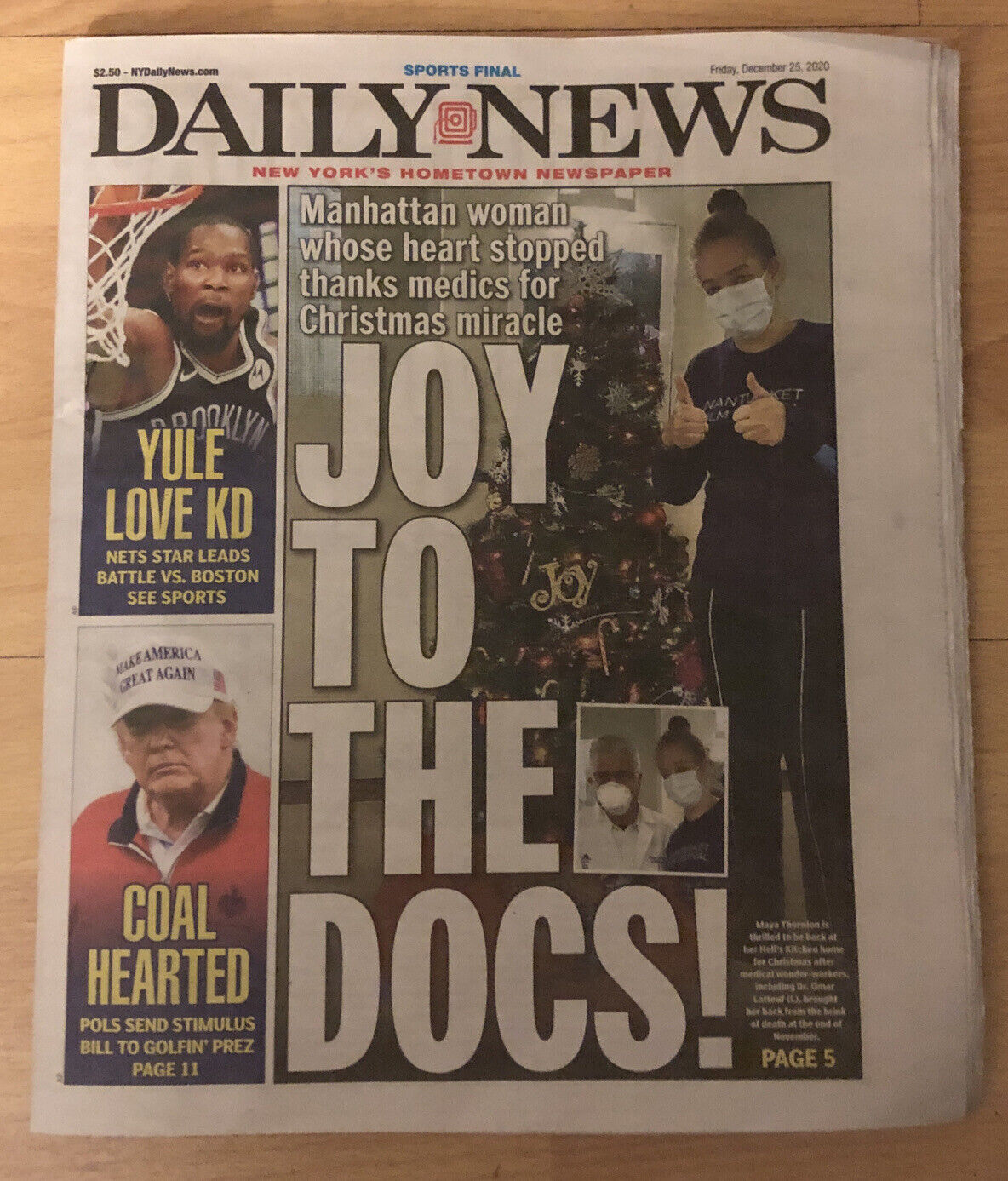 Friday, December 25, 2020 Daily News Newspaper Trump Stimulus Virus Mets Yankees