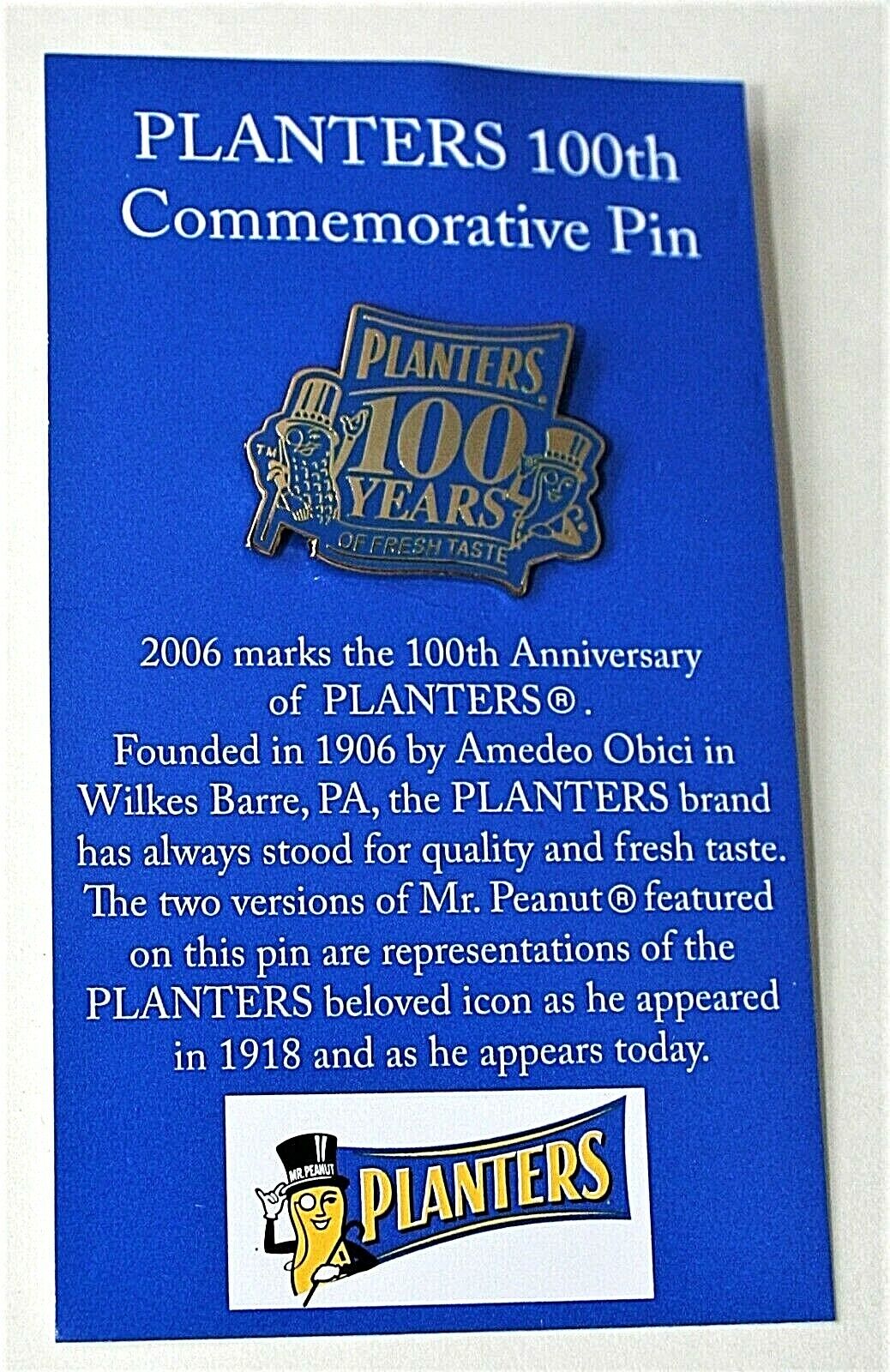 Planters Peanuts Mr Peanut 100th Anniversary Lapel Hat Pin NOS New 2006