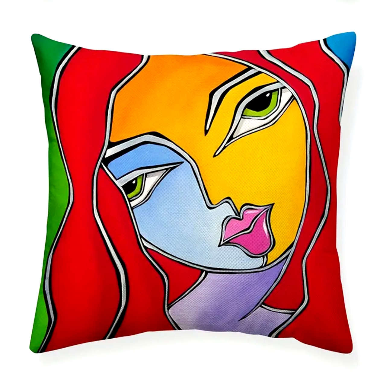 NEW Picasso Style Square Throw Pillow Cover Abstract Girl - Ships from Tulsa OK