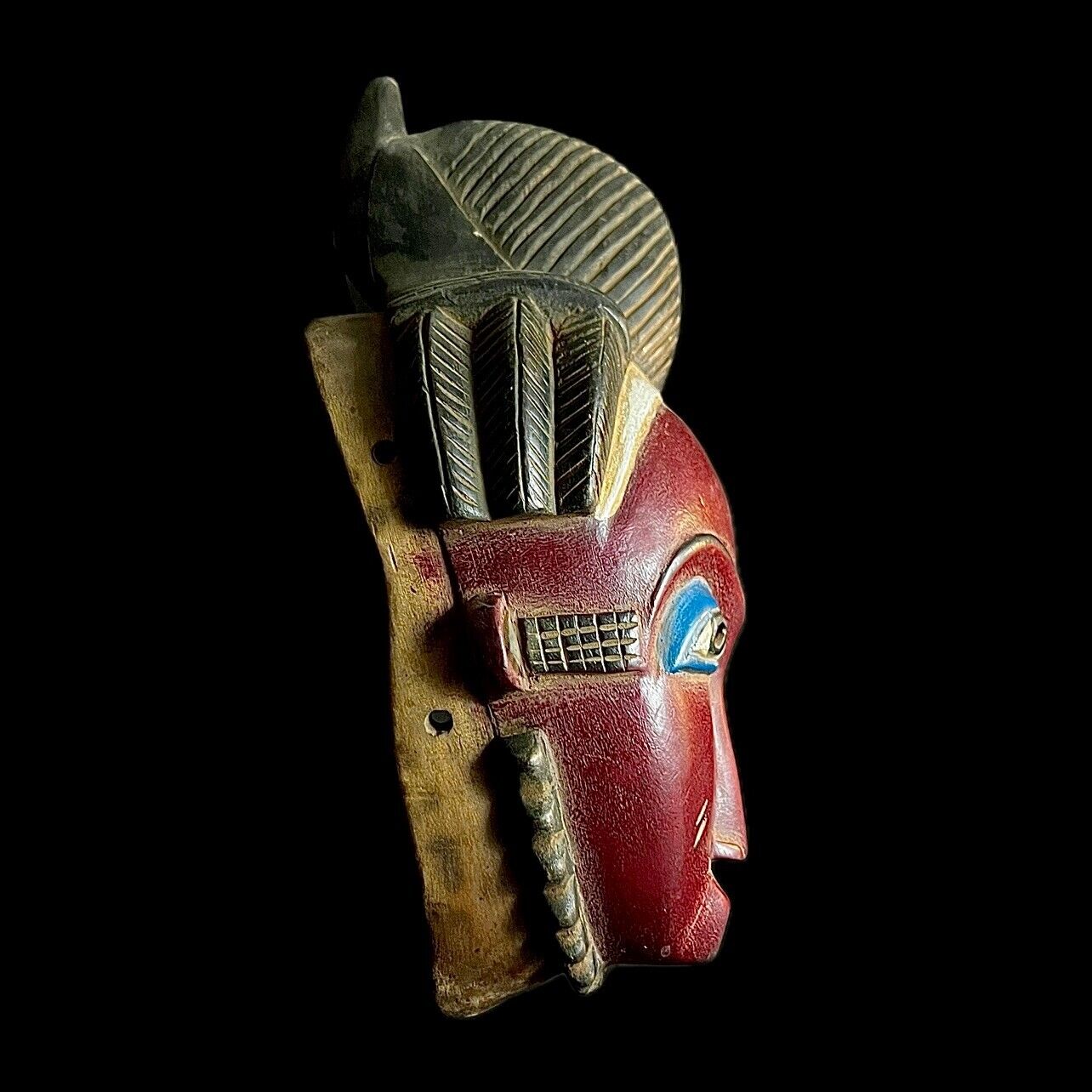 Vintage Hand Carved Wooden Tribal African Art Face Mask African Guro Baule-9570