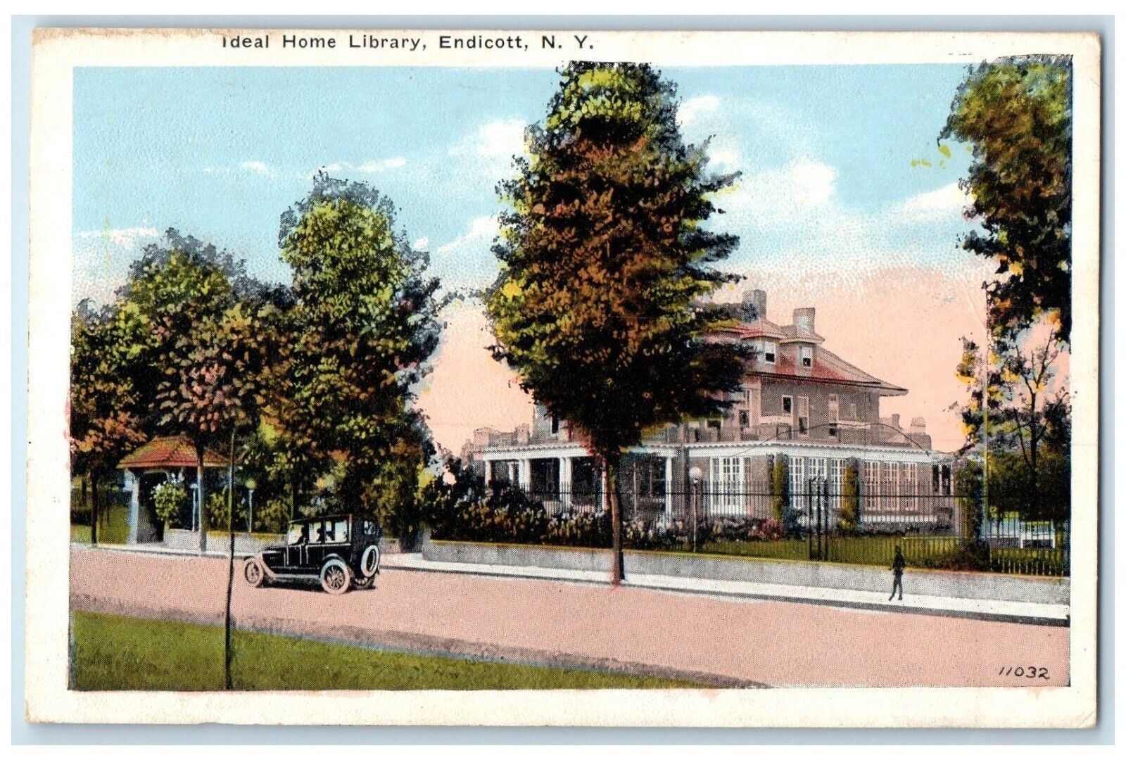 c1910\'s Ideal Home Library Building Car Endicott New York NY Antique Postcard
