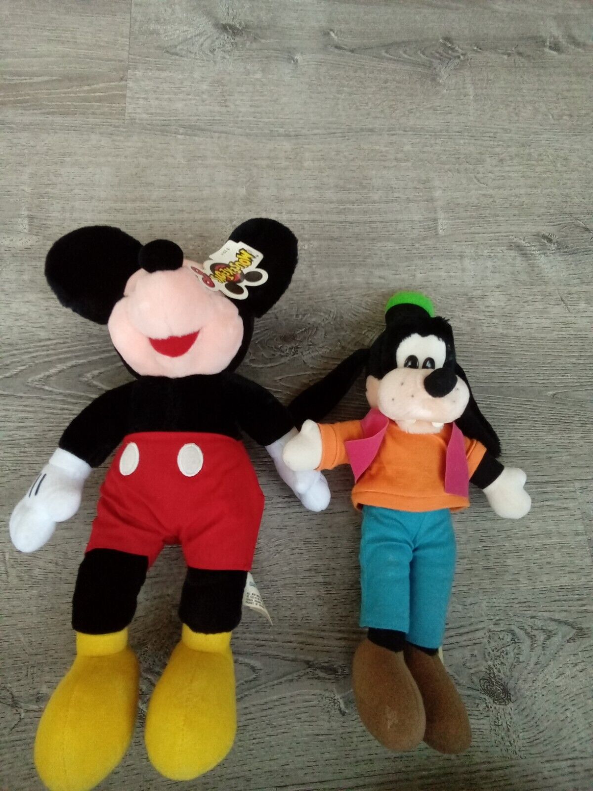Disney Mouseketoys 13” Mickey Mouse Plush + Goofy Disneyland World Vintage Tags