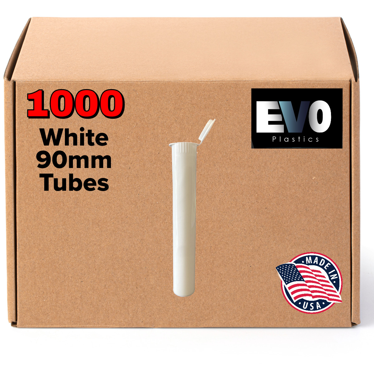 90mm Tubes - White - 1000 count , Pop Top Joints, BPA-Free Pre-Roll - USA Made