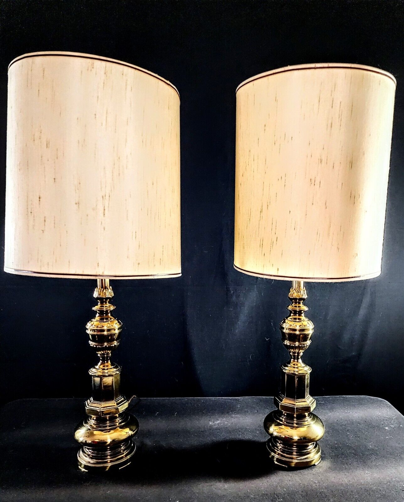 Pair of Stiffel Solid Brass Table Lamps With ORIGINAL SHADES