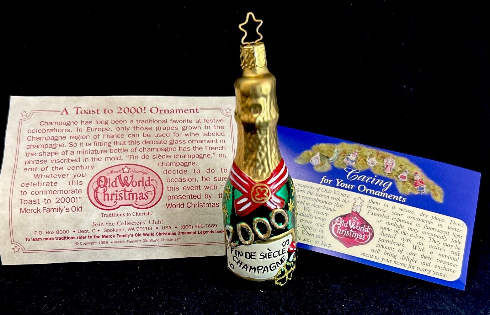 Merck Family’s Old World Christmas Ornament 2000 Champagne Bottle 5\