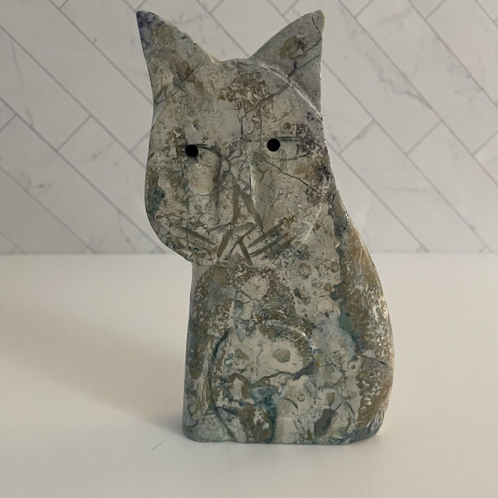 Laurel Burch Style Cat Ceramic Stone Figurine 6”