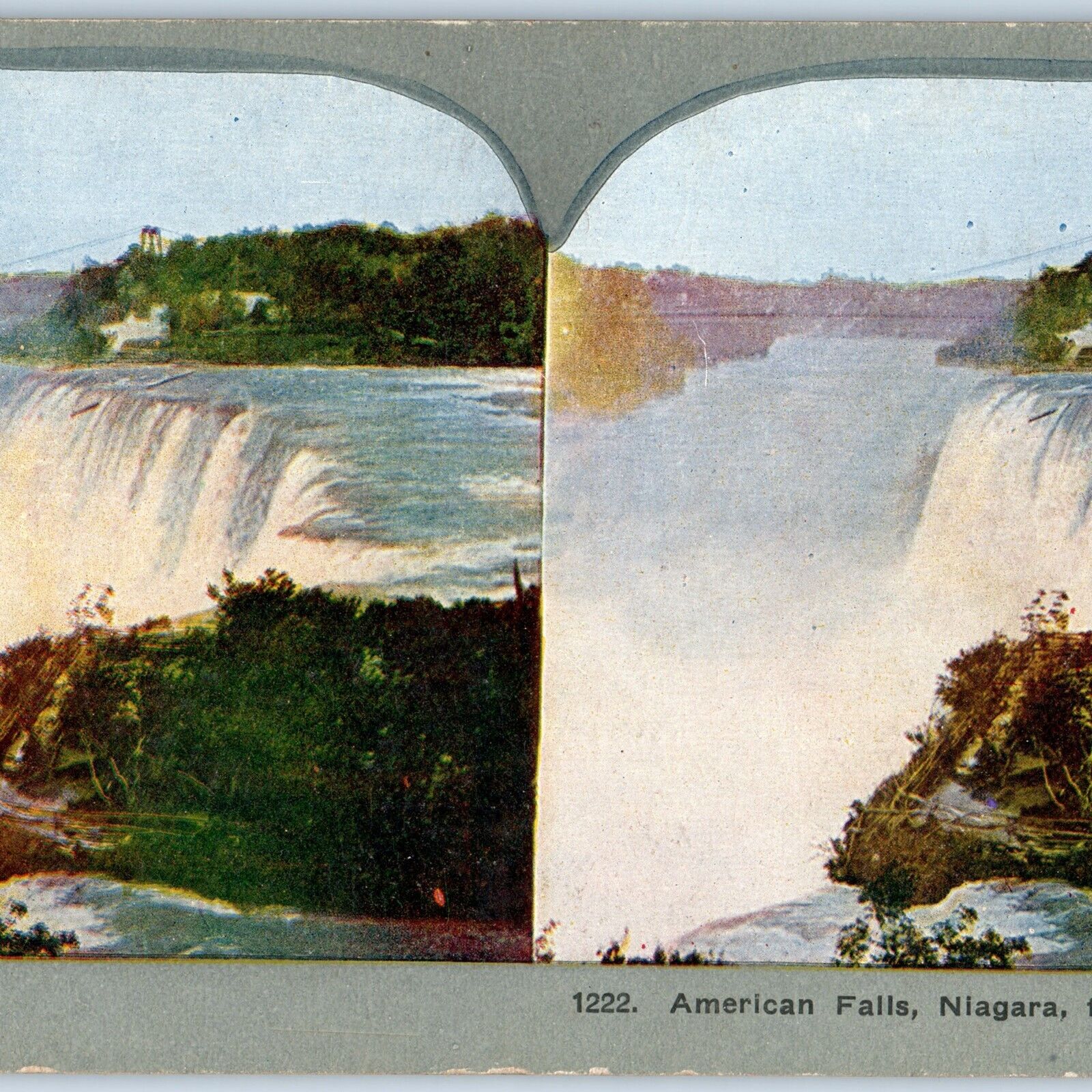c1900s Niagara Falls American Falls from Goat Island Litho Photo Stereo Card V8