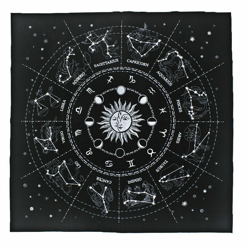 The Zodiac Tarot Cloth Decor Divination Cards Velveteen Square Tapestry - Black