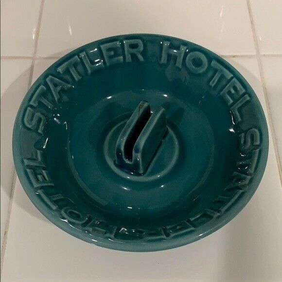 Pretty Teal Antique Ashtray from the Statler Hotel