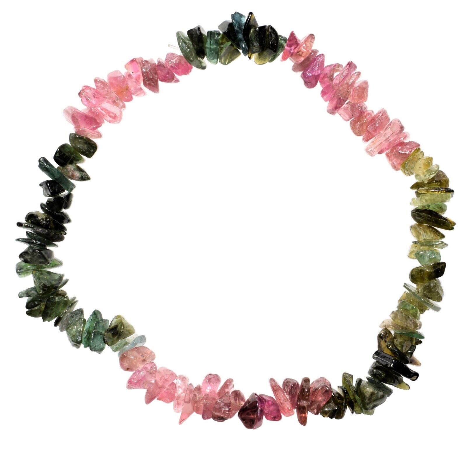 CHARGED Rainbow Tourmaline Crystal Chip Stretchy Bracelet + Selenite Puffy Heart