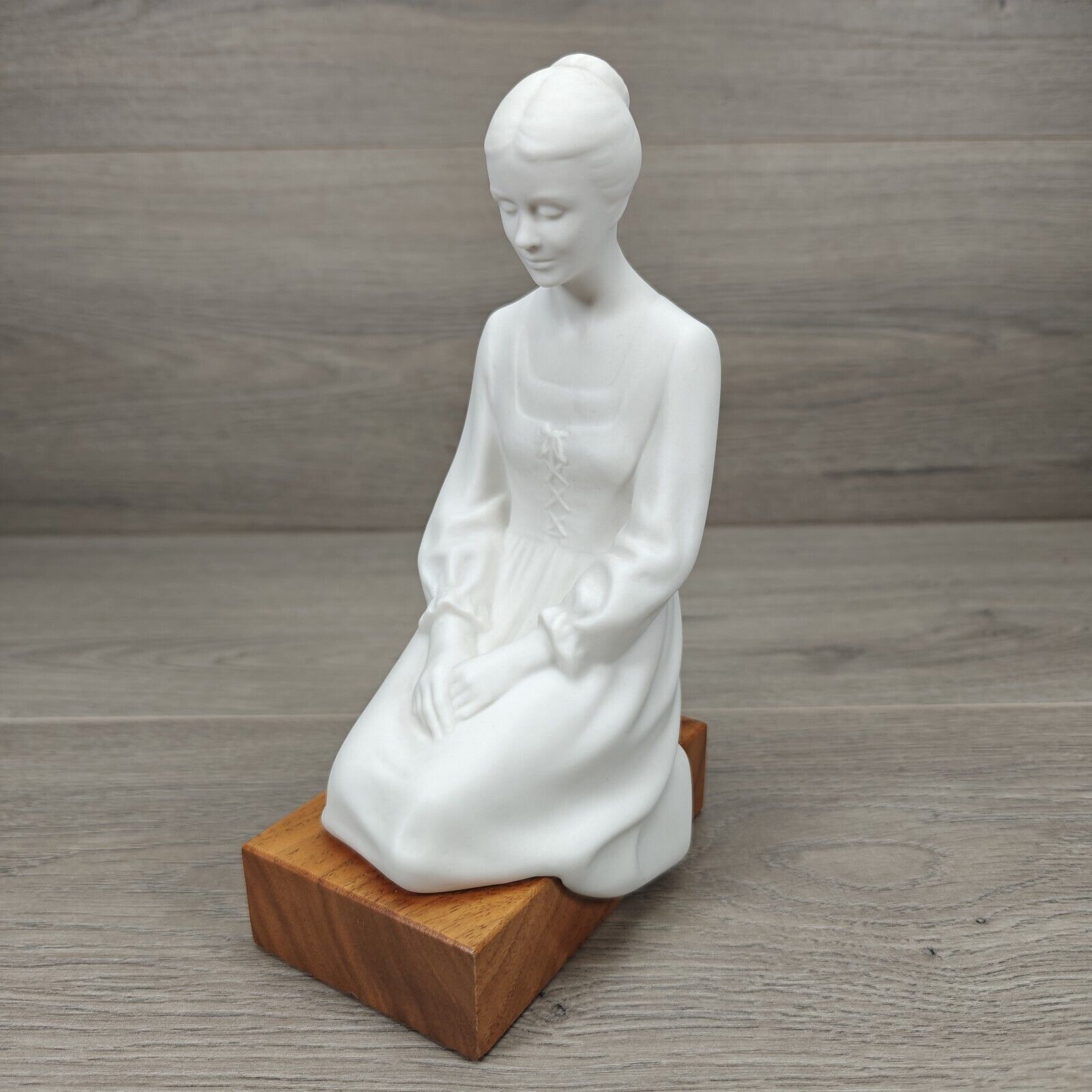 Vintage Hansen Classics Porcelain Praying Woman On Wooden Base (LDS)