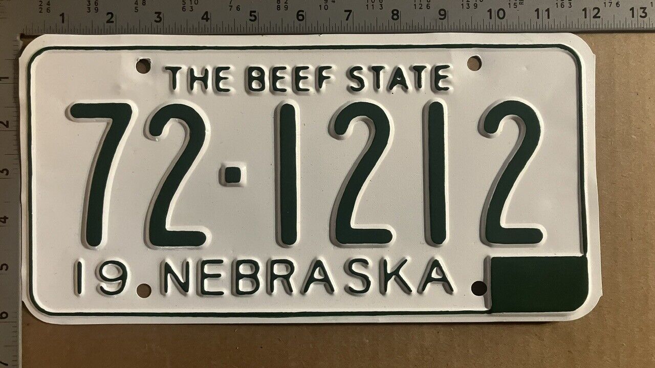 1962 Nebraska license plate 72-1212 YOM DMV Chase Ford Chevy Dodge 11238