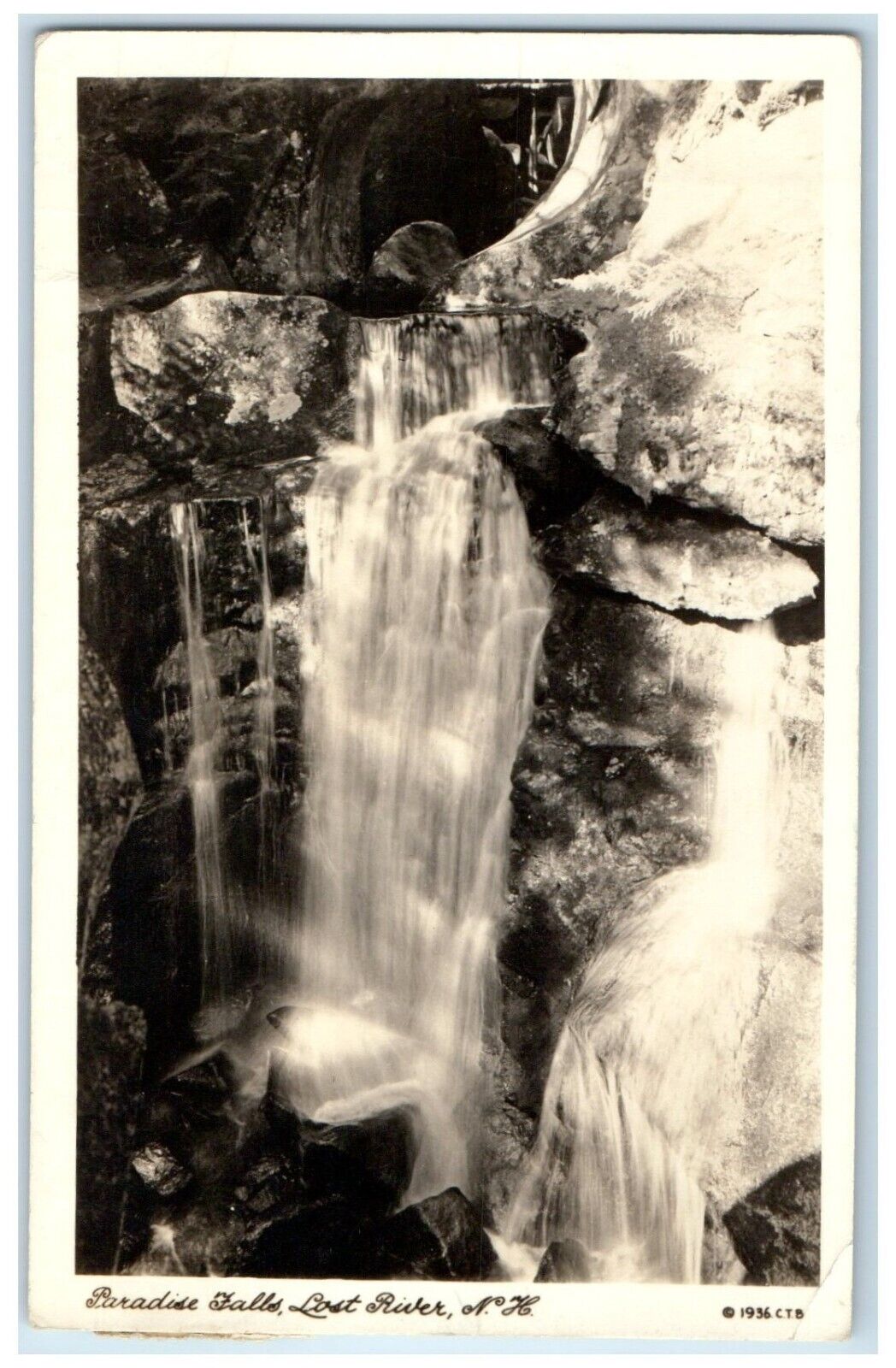 1936 Paradise Falls Lost River New Hampshire NH RPPC Photo Waterfalls Postcard