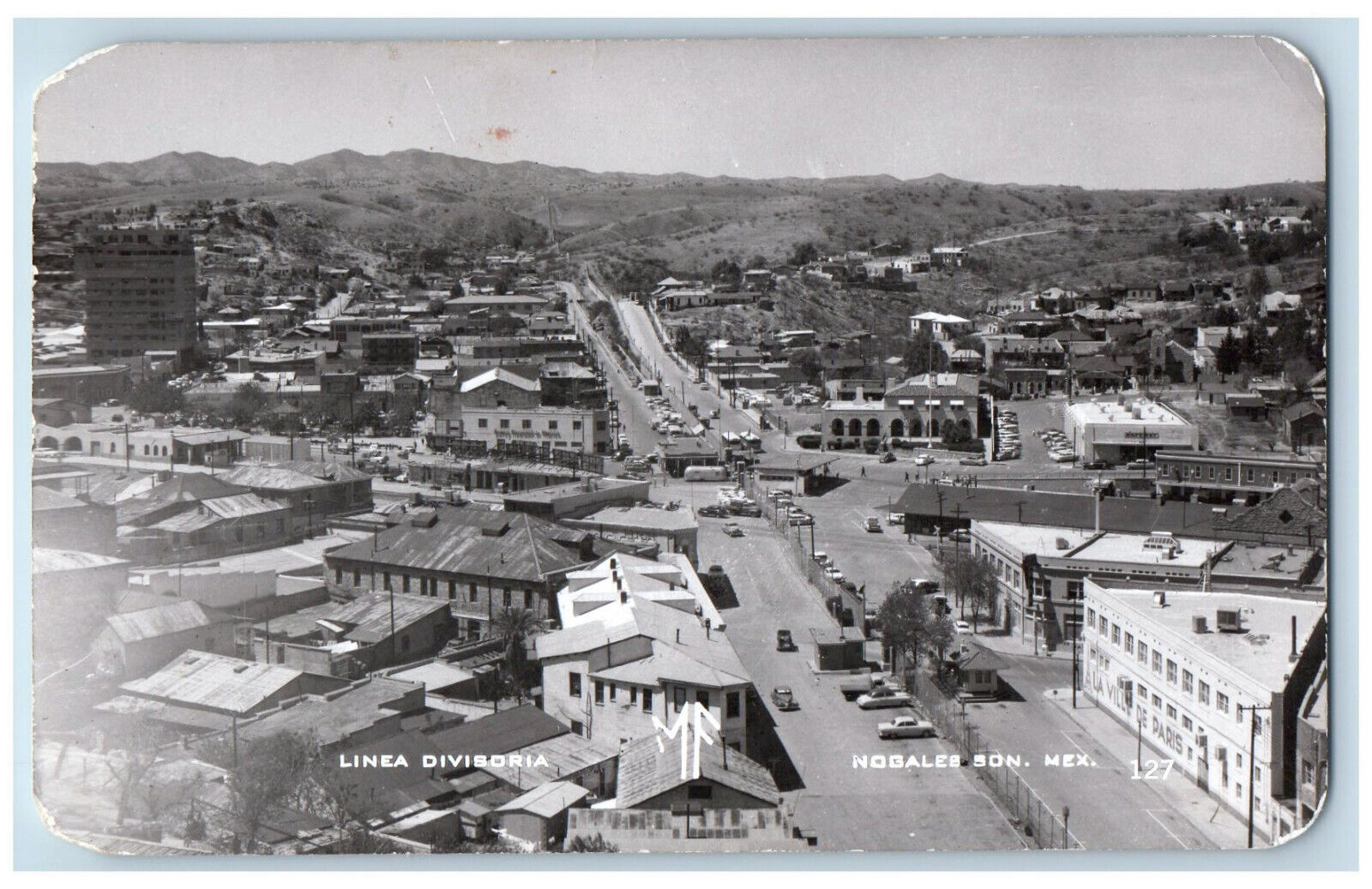 Nogales Sonora Mexico Postcard Dividing Line 1960 Vintage RPPC Photo